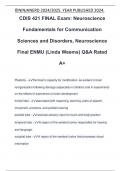 CDIS 421 FINAL Exam: Neuroscience Fundamentals for Communication Sciences and Disorders, Neuroscience Final ENMU (Linda Weems) Q&A Rated A+