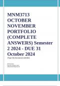 MNM3713 OCTOBER NOVEMBER PORTFOLIO (COMPLETE ANSWERS) Semester 2 2024 - DUE 31 October 2024; 100% TRUSTED Complete, trusted solutions and explanations. Ensure your success with us...