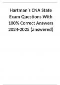 Hartman's CNA State Exam Questions With 100% Correct Answers 2024/2025 (answered)