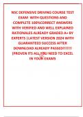 NSC DEFENSIVE DRIVING COURSE TEST EXAM  WITH QUESTIONS AND COMPLETE 100%CORRECT ANSWERS WITH VERIFIED AND WELL EXPLAINED RATIONALES ALREADY GRADED A+ BY EXPERTS |LATEST VERSION 2024 WITH GUARANTEED SUCCESS AFTER DOWNLOAD ALREADY PASSED!!!!!!! (PROVEN ITS 