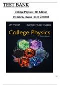 Complete Test Bank for College Physics 12th Edition By Serway, Vuille & Hughes, All Chapters 1 to 30 Covered, Verified Latest Edition, ISBN: 9780357976425