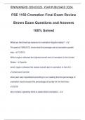 FSE 1150 Cremation Final Exam Review Brown Exam Questions and Answers 100% Solved