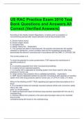 US RAC Practice Exam 2016 Test Bank Questions and Answers All Correct (Verified Answers) 