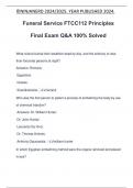 Funeral Service FTCC112 Principles Final Exam Q&A 100% Solved