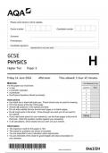 AQA GCSE PHYSICS Higher Tier Paper 2 question paper 2024 june 8463/2H