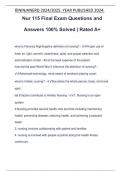 Nur 115 Final Exam Questions and Answers 100% Solved | Rated A+