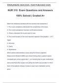 NUR 310 Exam Questions and Answers 100% Solved | Graded A+