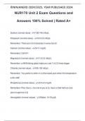 NUR170 Unit 2 Exam Questions and Answers 100% Solved | Rated A+