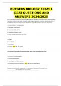 RUTGERS BIOLOGY EXAM 1 (115) QUESTIONS AND ANSWERS 2024/2025