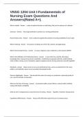 VNSG 1204 Unit I-Fundamentals of Nursing Exam Questions And Answers(Rated A+).