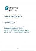 Pearson Edexcel Level 1/ Level 2 GCSE (9–1) In English Language (1EN0) Paper 1: Fiction and Imaginative Writing mark scheme june 2024  1en0-01