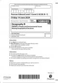 Pearson Edexcel Level 1/Level 2 GCSE (9−1) Geography B PAPER 3: People and Environmental Issues Making Geographical Decisions  1GB0/03 question paper june 2024 