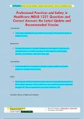 Professional Practices and Safety in  Healthcare MDLB 1221 Questions and  Correct Answers the Latest Update and  Recommended Version