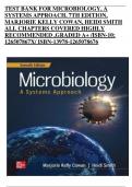 TEST BANK FOR MICROBIOLOGY, A  SYSTEMS APPROACH, 7TH EDITION,  MARJORIE KELLY COWAN, HEIDI SMITH ALL CHAPTERS COVERED HIGHLY  RECOMMENDED ,GRADED A+ /ISBN-10; 126507867X/ ISBN-13978-1265078676