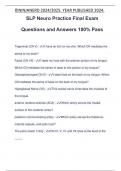 SLP Neuro Practice Final Exam Questions and Answers 100% Pass