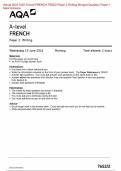 Actual 2024 AQA A-level FRENCH 7652/2 Paper 2 Writing Merged Question Paper + Mark Scheme