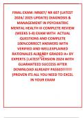 FINAL EXAM: NR607/ NR 607 (LATEST 2024/ 2025 UPDATE) DIAGNOSIS & MANAGEMENT IN PSYCHIATRIC MENTAL HEALTH III COMPLETE REVIEW (WEEKS 5-8) EXAM WITH  ACTUAL  QUESTIONS AND COMPLETE 100%CORRECT ANSWERS WITH VERIFIED AND WELLEXPLAINED RATIONALES ALREADY GRADE