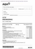 Actual 2024 AQA GCSE ENGINEERING 8852/W Unit 1 Written Paper Merged Question Paper + Mark Scheme