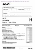 Actual 2024 AQA GCSE GERMAN 8668/RH Paper 3 Reading Higher Tier Merged Question Paper + Mark Scheme