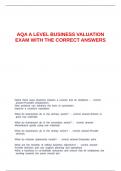 AQA A LEVEL BUSINESS VALUATION EXAM WITH THE CORRECT ANSWERS