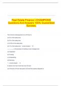  Real Estate Finance I-CHAMPIONS Questions And Answers 100% Guaranteed Success.