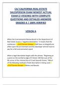 CA/ CALIFORNIA REAL ESTATE  SALESPERSON EXAM NEWEST ACTUAL  EXAM (2 VESIONS) WITH COMPLETE  QUESTIONS AND DETAILED ANSWERS  GRADED A | 100% VERIFIED