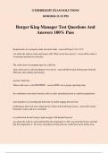 Burger King Manager Test Questions And Answers 100% Pass