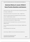 American History A- Lesson 10/Unit 2 Exam Practice Questions and Answers