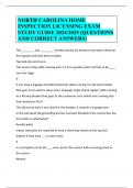 NORTH CAROLINA HOME INSPECTION LICENSING EXAM STUDY GUIDE 2024/2025 (QUESTIONS AND CORRECT ANSWERS)