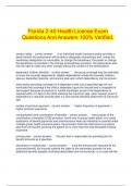 Florida 2-40 Health License Exam Questions And Answers 100% Verified.