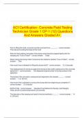   ACI Certification- Concrete Field Testing Technician Grade 1 CP-1 (12) Questions And Answers Latest Top Score.