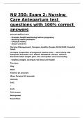 NU 350 Exam 2 Nursing Care Antepartum test questions with 100- correct answers.