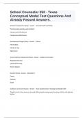 School Counselor 252 - Texas Conceptual Model Test Questions And Already Passed Answers.