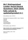 BLC Distinguished Leader Award Board Questions 2025-2026 fully solved & updated(graded A+)