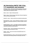 AU Marketing MKTG 396 (Chp. 1-7) questions and answers