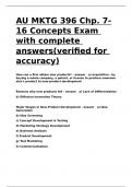 AU MKTG 396 Chp. 7-16 Concepts Exam with complete answers(verified for accuracy).