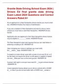 Granite State Driving School Exam 2024 |  Drivers Ed final granite state driving Exam Latest 2024 Questions and Correct  Answers Rated A+