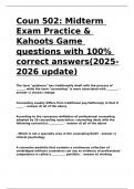 Coun 502 Midterm Exam Practice & Kahoots Game questions with 100- correct answers(2025-2026)