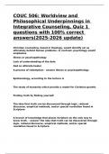 COUC 506 Worldview and Philosophical Underpinnings in Integrative Counseling, Quiz 1