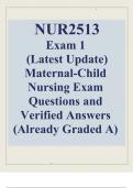  NUR2513 Exam 1  (Latest Update) Maternal-Child Nursing Exam Questions and Verified Answers (Already Graded A)