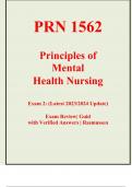 PRN 1562  Principles of Mental Health Nursing   Exam 2: (Latest 2023/2024 Update)   Exam Review| Guid with Verified Answers | Rasmussen