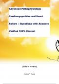 Advanced Pathophysiology - Cardiomyopathies and Heart Failure  | Questions with Answers Verified 100% Correct