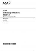 AQA GCSE CHINESE (MANDARIN) 8673-LH Paper 1 Listening Higher Tier Mark scheme June 2024