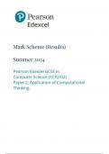 Pearson Edexcel GCSE In Computer Science (1CP2/02) Paper 2: Application of Computational Thinking mark scheme june 2024  1cp2-02