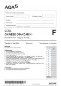 AQA GCSE CHINESE (MANDARIN) 8673-RF Paper 3 Reading Foundation Tier question paper June 2024