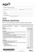 AQA GCSE PHYSICAL EDUCATION 8582-1 Paper 1 The human body and movement in physical activity and sport question paper June 2024