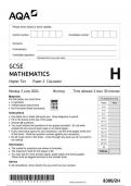 AQA GCSE MATHEMATICS 8300-2H Higher Tier Paper 2 Calculator   question paper  June 2024