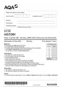 AQA GCSE HISTORY 8145-1A-B Paper 1 Section A-B: Germany, 1890–1945: Democracy and dictatorship question paper June 2024