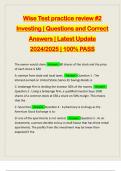 Wise Test practice review #2 Investing | Questions and Correct Answers | Latest Update 2024/2025 | 100% PASS