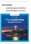 TEST BANK for Leadership Experience 8th Edition By Daft All Chapters 1 to 15 complete Verified editon